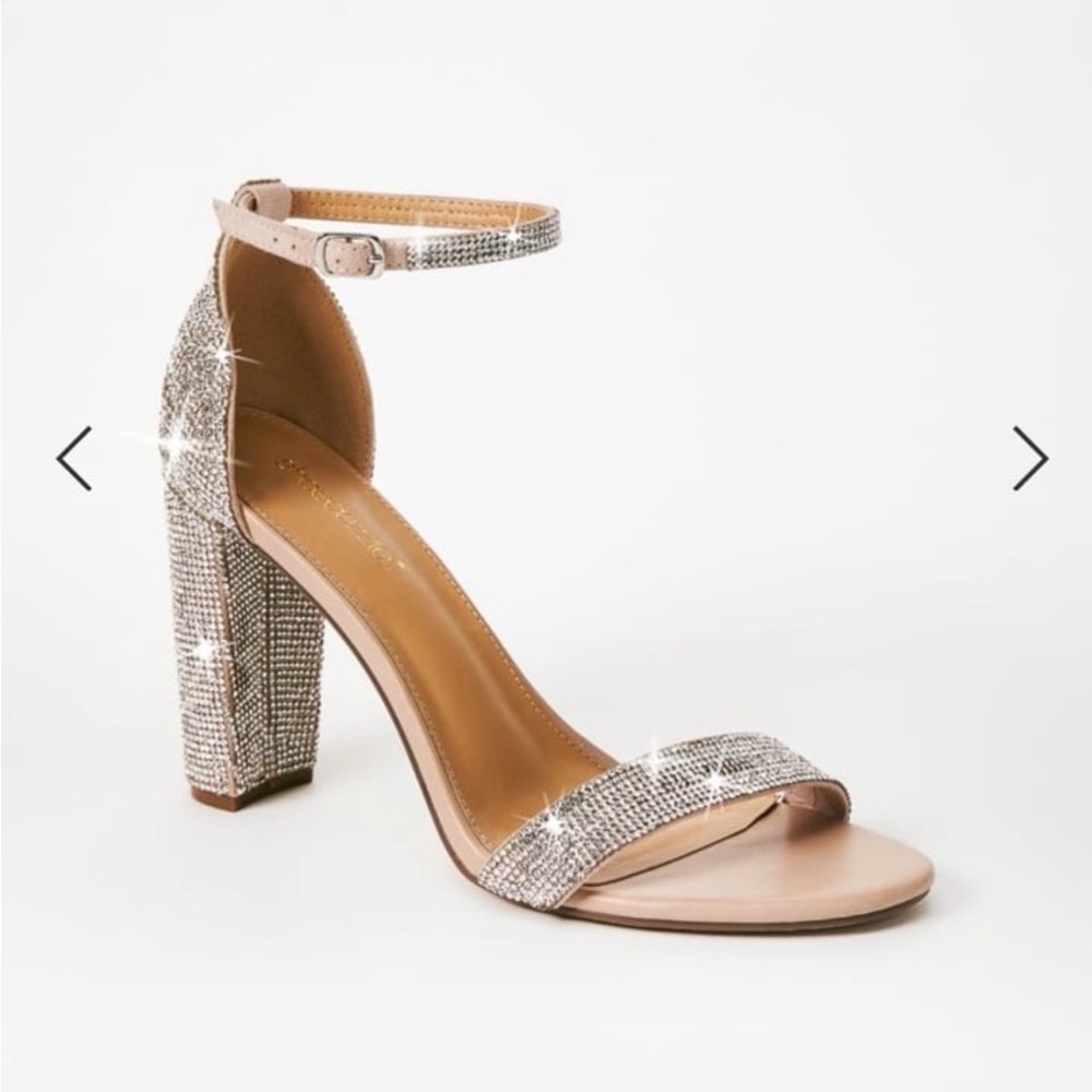 Shoe Dazzle Blush Pink Rhinestone Block Heel Sandals